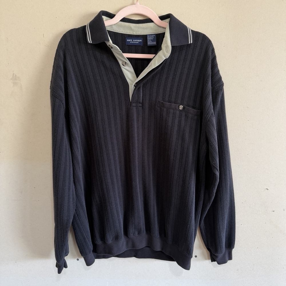 Vintage 90s Safe Harbor Sportswear Ribbed Polo Sweater Sz L